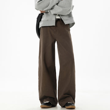 Textured Pure-cotton Slightly Elastic Trendy Vintage-style Trousers